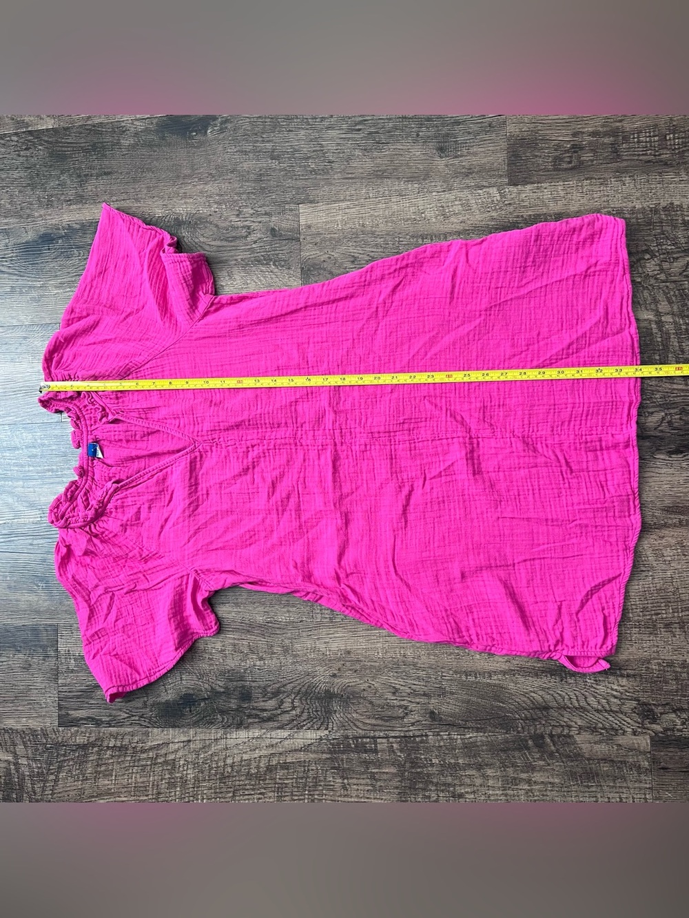 Old Navy Women’s Small Bright Pink Gauze V-Neck Tunic Dress w/ Pockets - Picture 6 of 8
